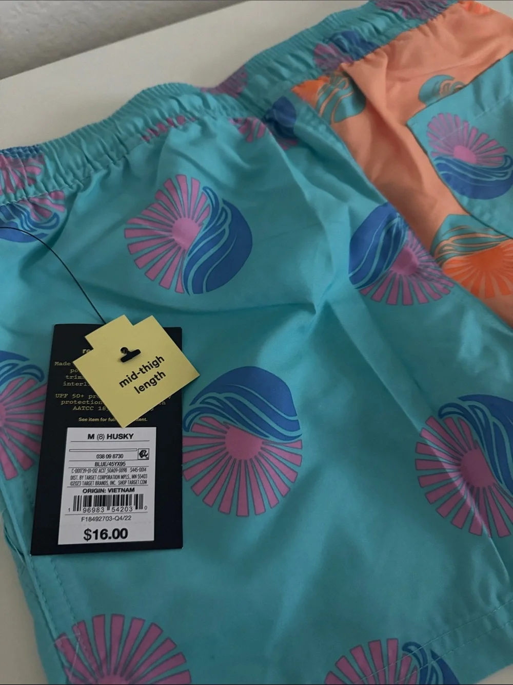 Art Class Boys Mid-Thigh Swim Trunks Blue Orange M 8 Husky NWT